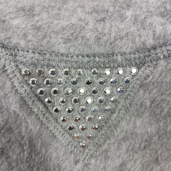 Quacker Factory Womens Fleece Sweater XL Gray Rhinestone Crew Sweatshirt Pockets - Picture 4 of 9